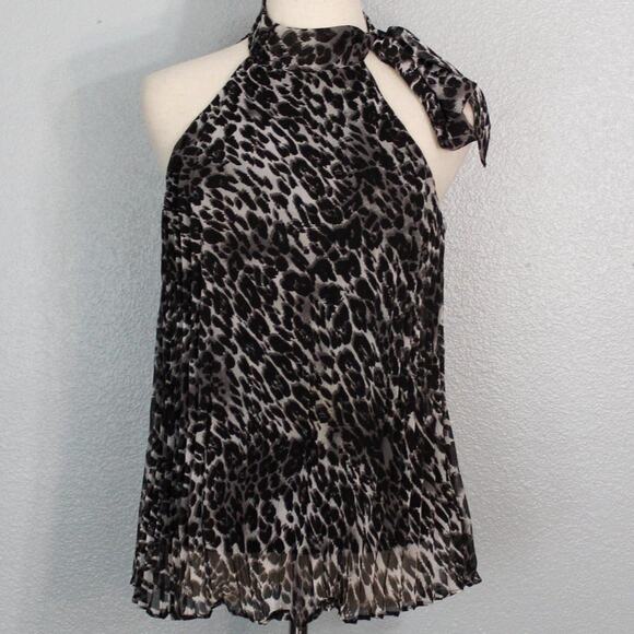 My Michelle Halter Top Blouse Sleeveless Bow Tie Animal Print Size M - Picture 1 of 11
